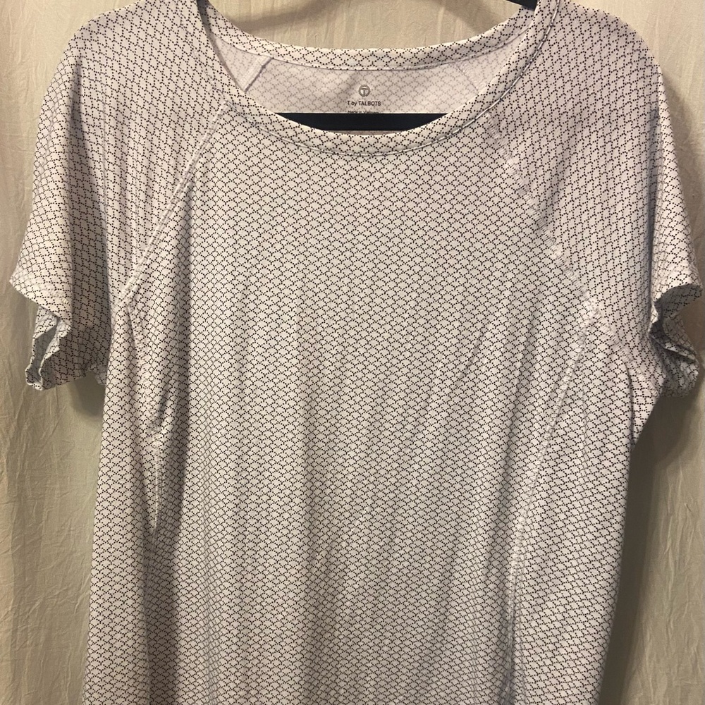Talbots Black and White Geometric Short Sleeve Top